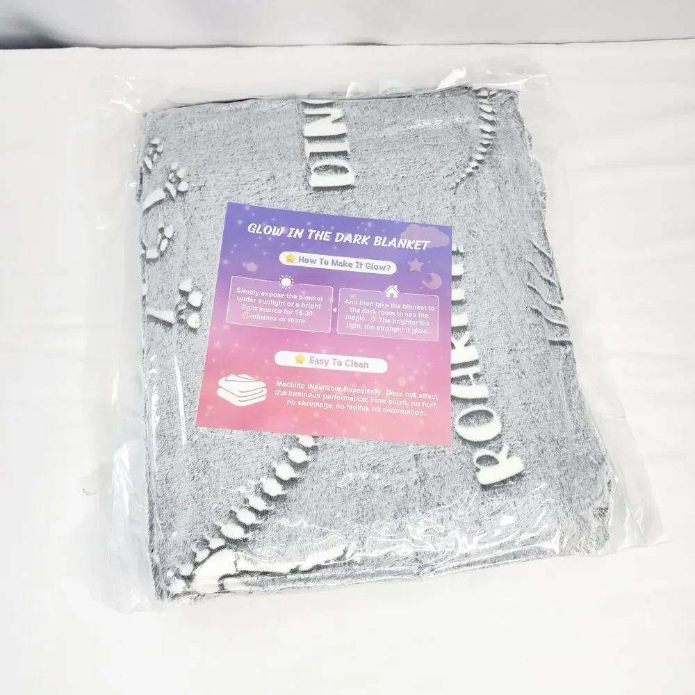 Dinosaur Gray Glow in The Dark Blanket- Soft Throw 50
